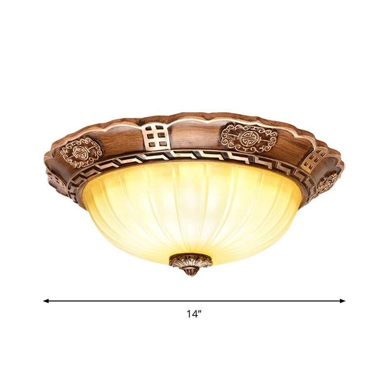 Antiqued Brown Scalloped-Edge LED Flush Mount Ceiling Light, 14"/16"/19.5" Milky Glass Bowl, Ideal for Hallways