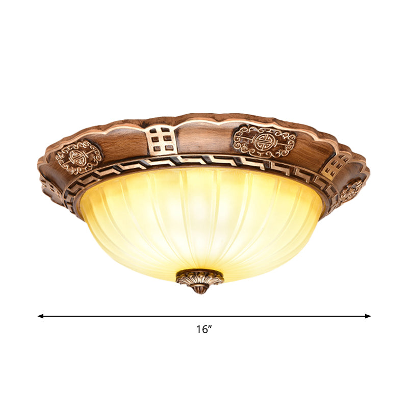 Antiqued Brown Scalloped-Edge LED Flush Mount Ceiling Light, 14"/16"/19.5" Milky Glass Bowl, Ideal for Hallways