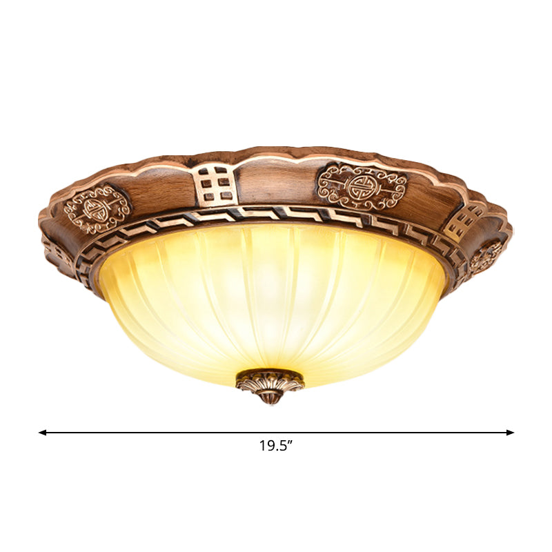 Antiqued Brown Scalloped-Edge LED Flush Mount Ceiling Light, 14"/16"/19.5" Milky Glass Bowl, Ideal for Hallways
