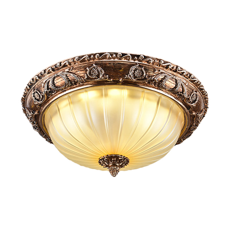 Ribbed Frosted Glass LED Flush Mount Ceiling Light in Traditional Brown - 14"/16"/19.5