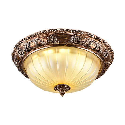 Ribbed Frosted Glass Led Flush Mount Ceiling Light In Traditional Brown - 14/16/19.5