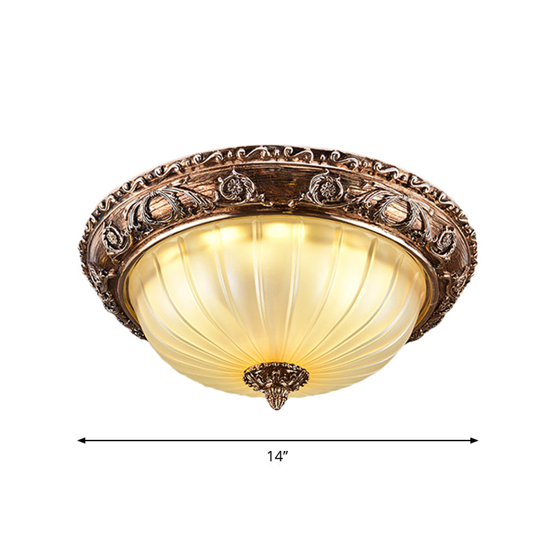 Ribbed Frosted Glass LED Flush Mount Ceiling Light in Traditional Brown - 14"/16"/19.5