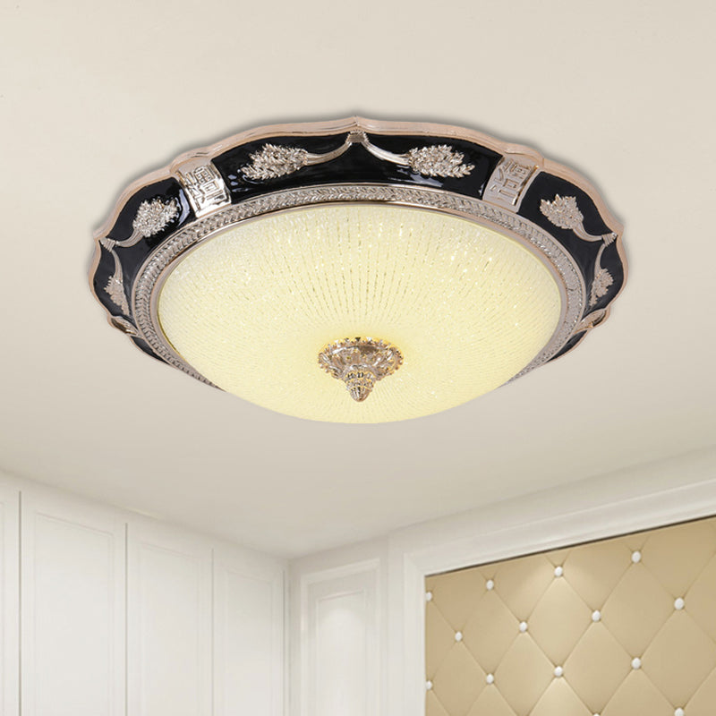 14"/16"/19.5" Retro Bowl LED Flush Light in Black with Cream Glass – Ideal for Hotel Ceilings