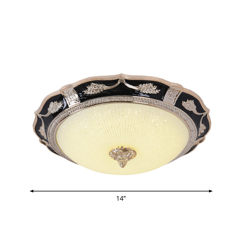 14"/16"/19.5" Retro Bowl LED Flush Light in Black with Cream Glass – Ideal for Hotel Ceilings