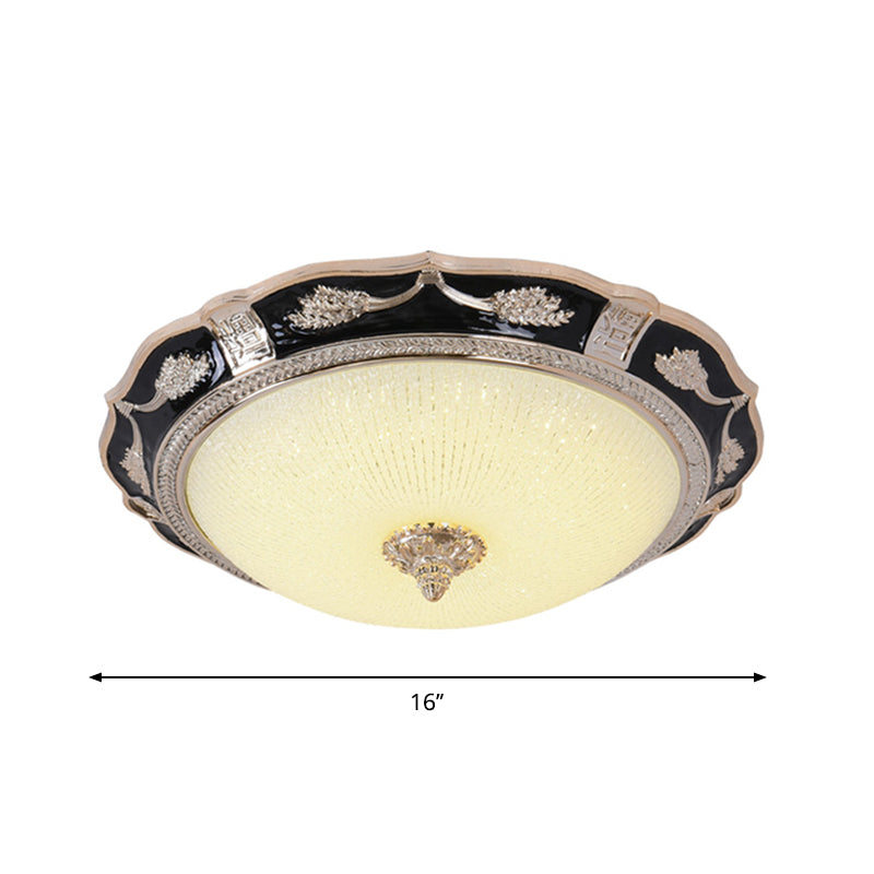 14"/16"/19.5" Retro Bowl LED Flush Light in Black with Cream Glass – Ideal for Hotel Ceilings