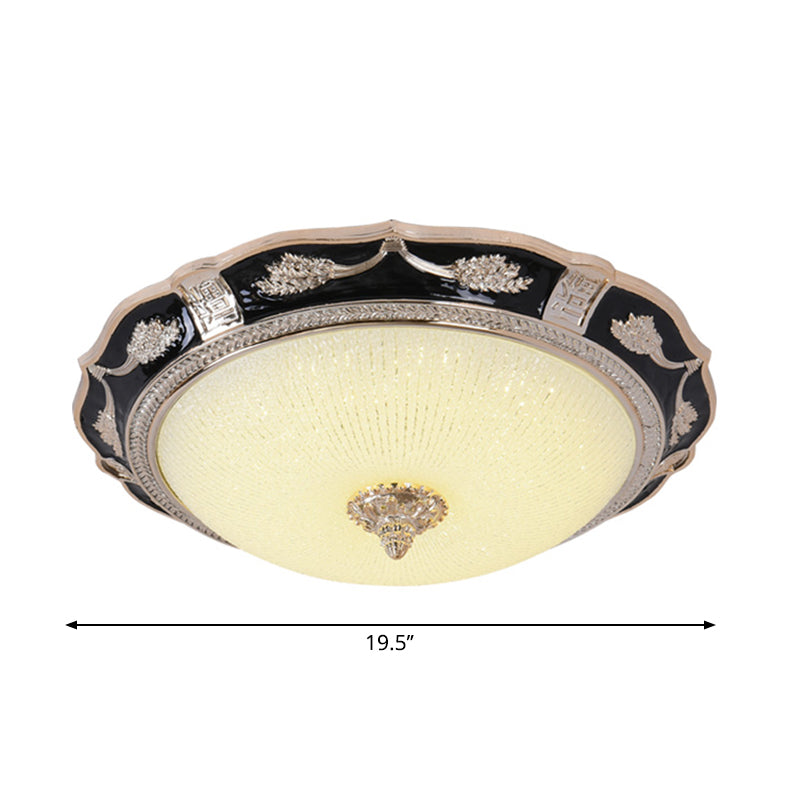14"/16"/19.5" Retro Bowl LED Flush Light in Black with Cream Glass – Ideal for Hotel Ceilings