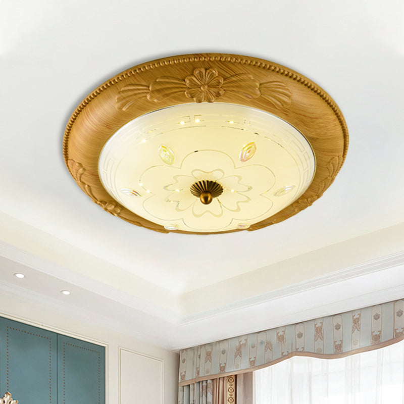 Minimalistic LED Milk Glass Flush Mount Ceiling Light in Yellow-Brown for Dining Room, 14"/16"/19.5" Wide