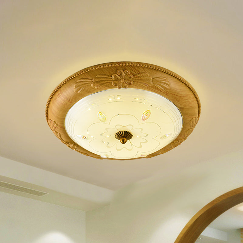 Minimalistic LED Milk Glass Flush Mount Ceiling Light in Yellow-Brown for Dining Room, 14"/16"/19.5" Wide