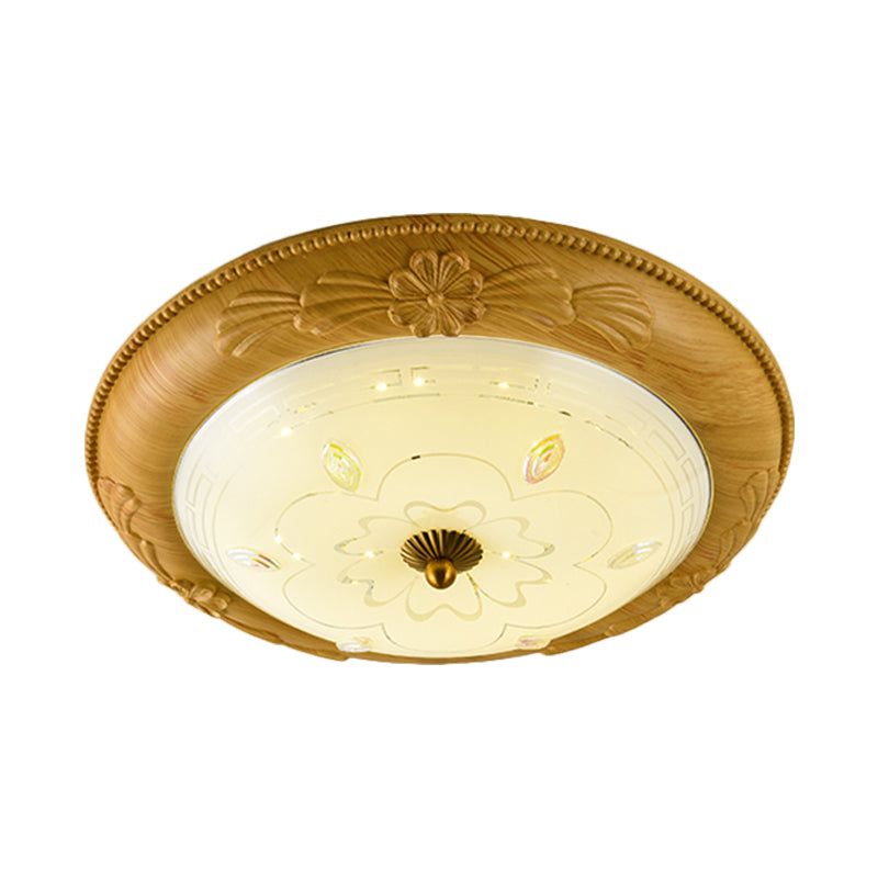 Minimalistic LED Milk Glass Flush Mount Ceiling Light in Yellow-Brown for Dining Room, 14"/16"/19.5" Wide