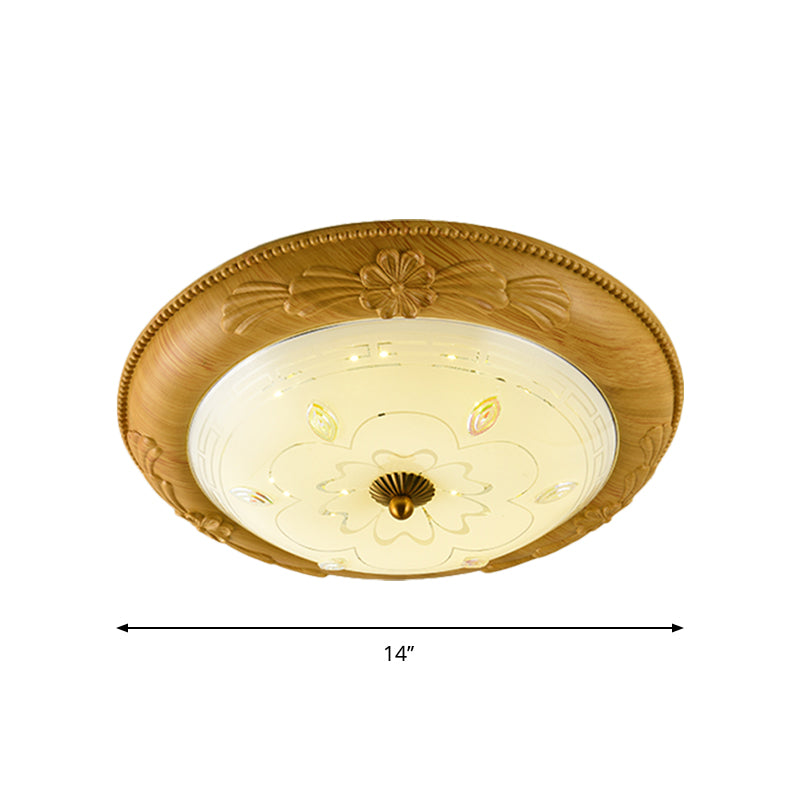 Minimalistic LED Milk Glass Flush Mount Ceiling Light in Yellow-Brown for Dining Room, 14"/16"/19.5" Wide