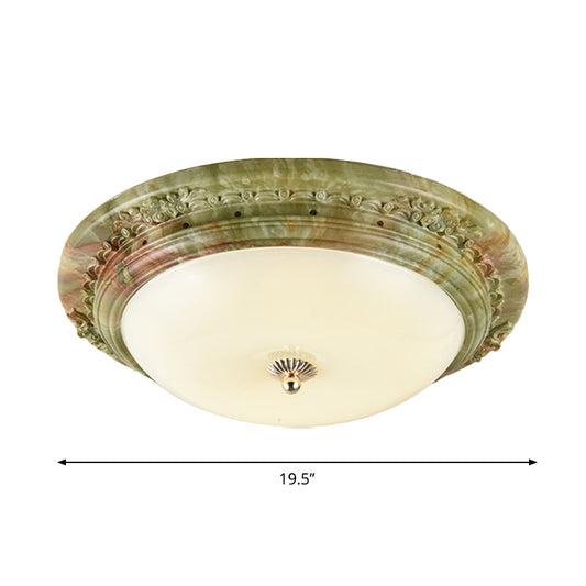 Country Milk Glass Led Ceiling Mount Light Green Dome Design Bedroom Flush Lighting - 14/16/19.5