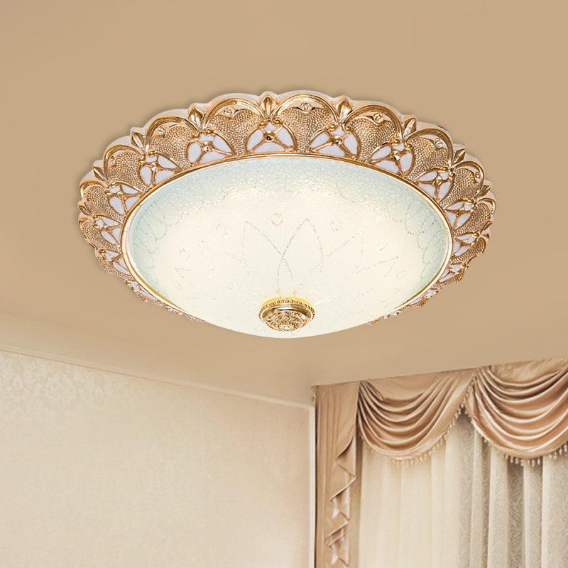 Gold Scallop Flush Light with Frosted Glass - Traditional Hotel Ceiling Mounted Lamp (LED) - Available in 14"/16"/19.5" Width