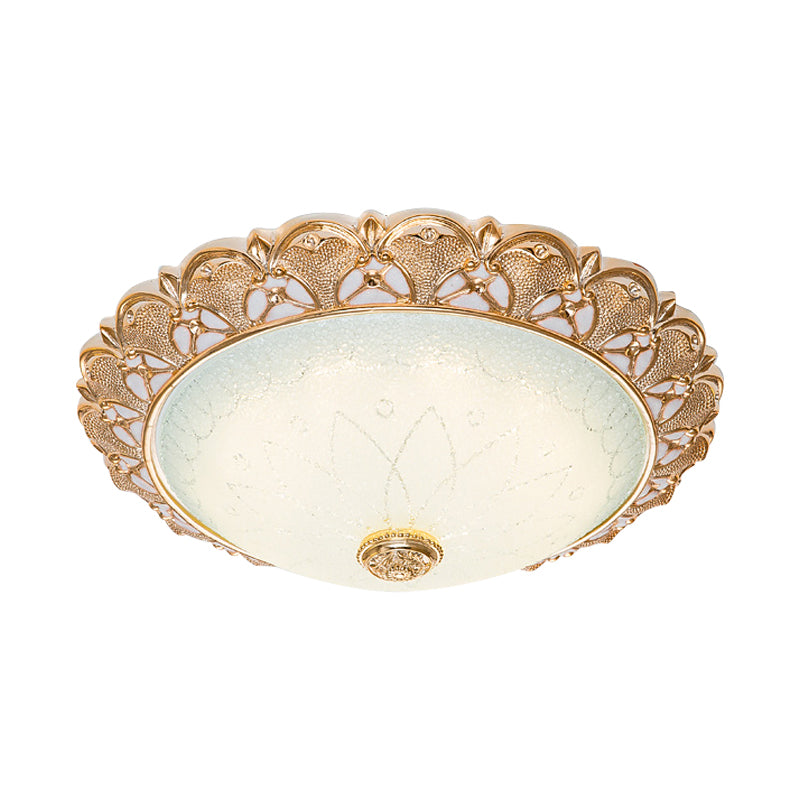 Gold Scallop Flush Light with Frosted Glass - Traditional Hotel Ceiling Mounted Lamp (LED) - Available in 14"/16"/19.5" Width