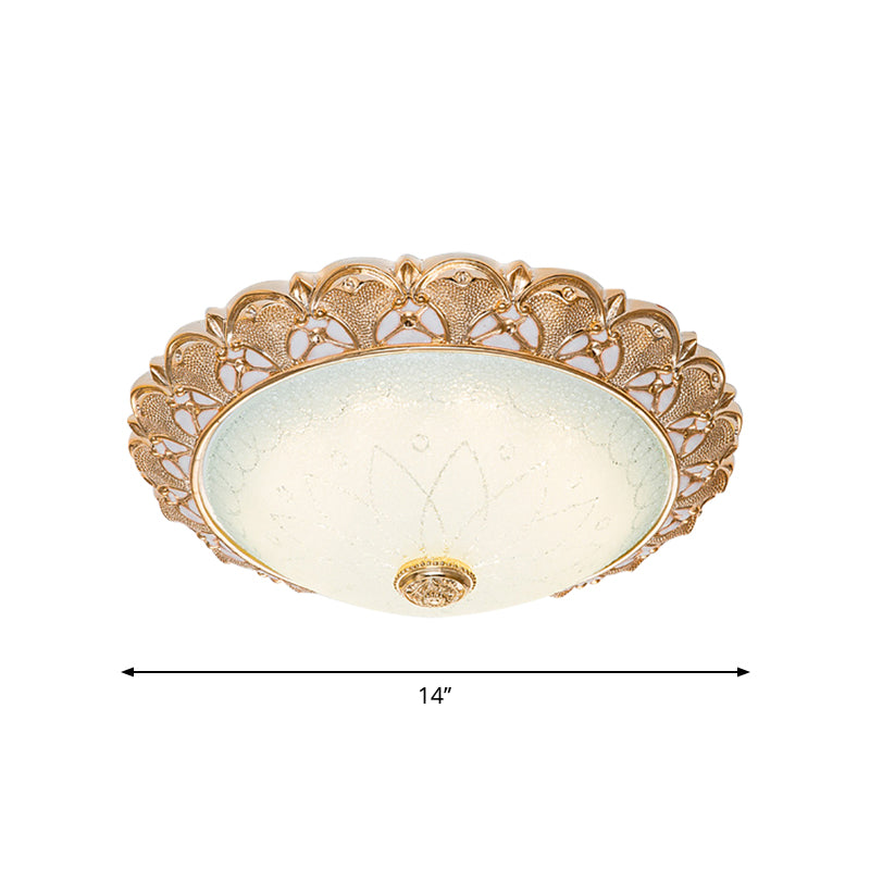 Gold Scallop Flush Light with Frosted Glass - Traditional Hotel Ceiling Mounted Lamp (LED) - Available in 14"/16"/19.5" Width