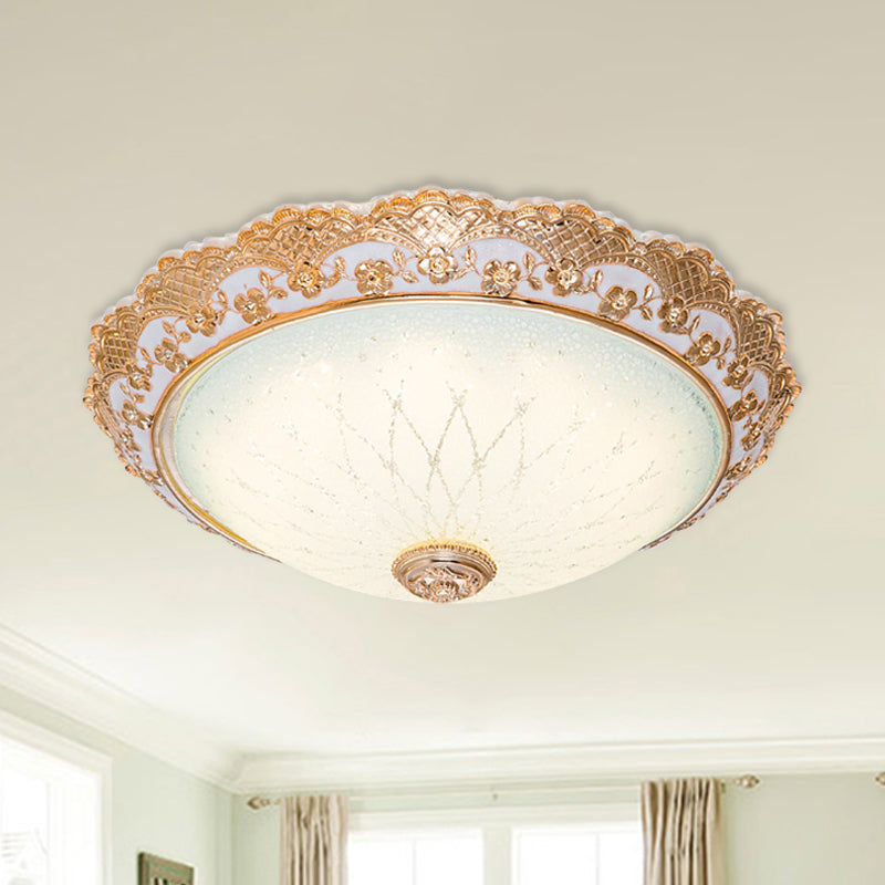 Plafonnier traditionnel en verre opalin doré - Luminaire encastré à DEL (14"/16"/19,5" W)