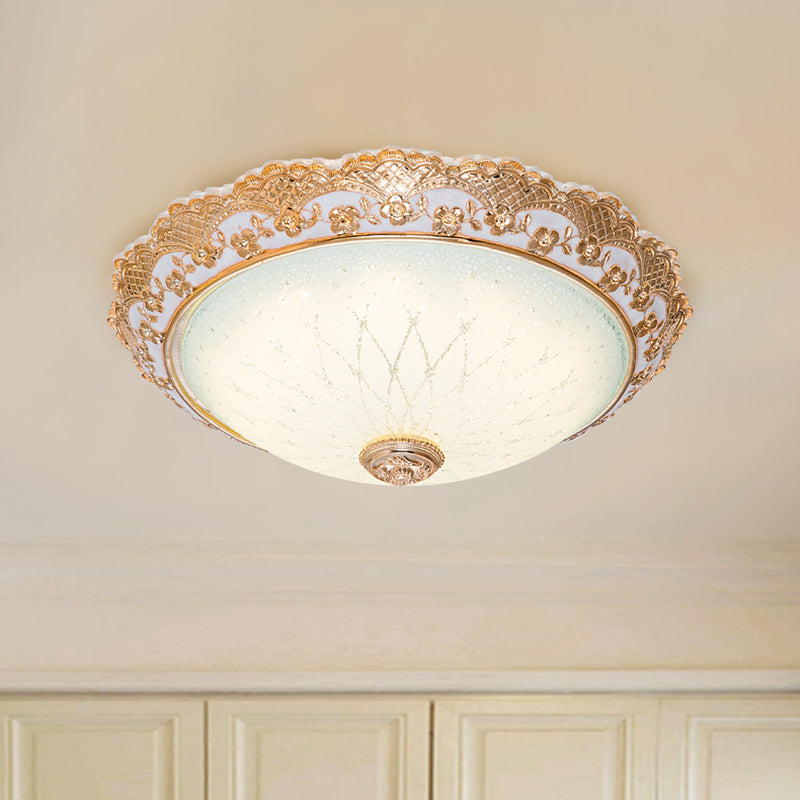Plafonnier traditionnel en verre opalin doré - Luminaire encastré à DEL (14"/16"/19,5" W)