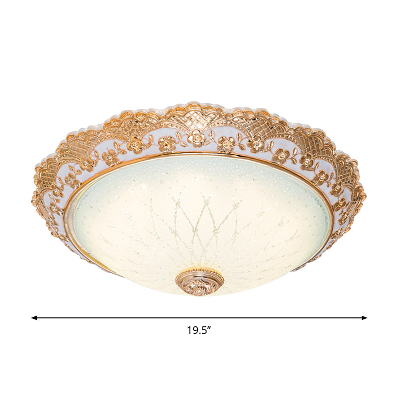 Plafonnier traditionnel en verre opalin doré - Luminaire encastré à DEL (14"/16"/19,5" W)