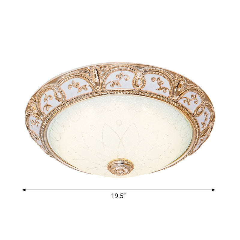 Plafonnier LED en verre crème à encastrer festonné, découpes vieillies, finition dorée - Tailles 14"/16"/19,5
