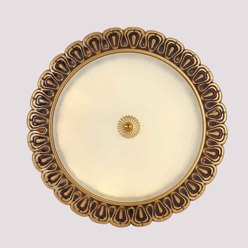 Vintage Milk Glass Ceiling Light - Hemispherical Design, Brass Finish, 3-Light Flush Mount for Bedroom (16"/19.5" Wide)