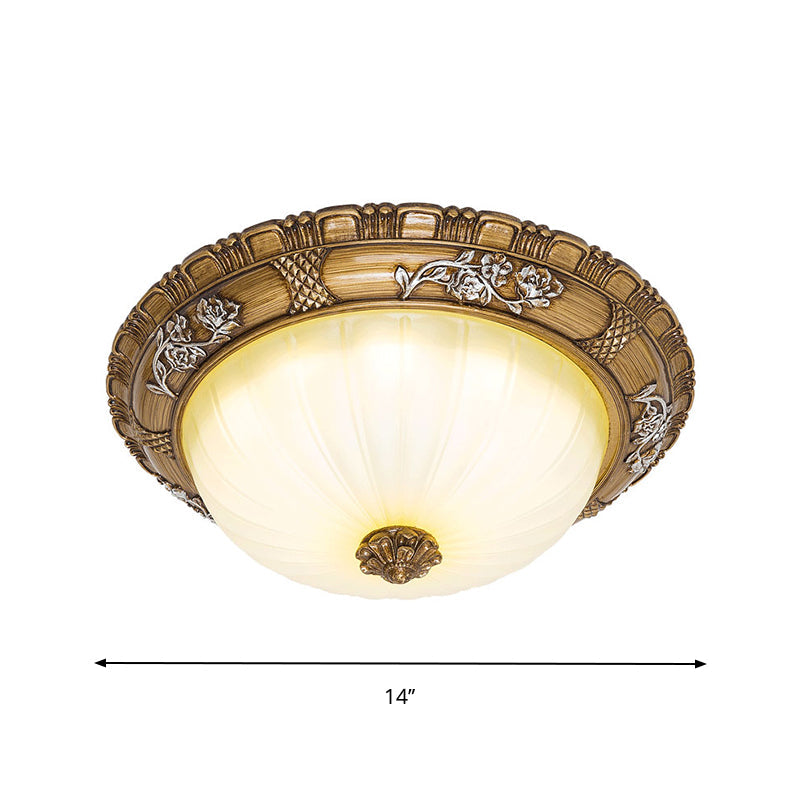 Plafonnier LED traditionnel pour chambre à coucher en marron avec abat-jour en verre brun clair - Disponible en largeurs de 14"/16"/19,5"