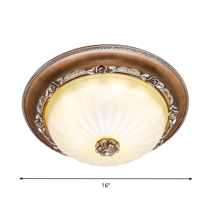 Ribbed Glass Brown Flush Ceiling Light with Domed Shade - LED Farmhouse Flushmount Lamp (14"/16"/19.5" Wide)