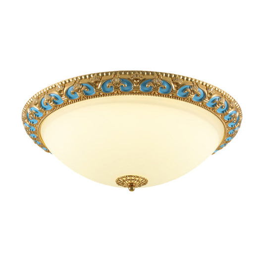 Led Flush Mount Light With Domed Shade In Cream Glass And Gold Finish - 12.5/15/19 Sizes Available