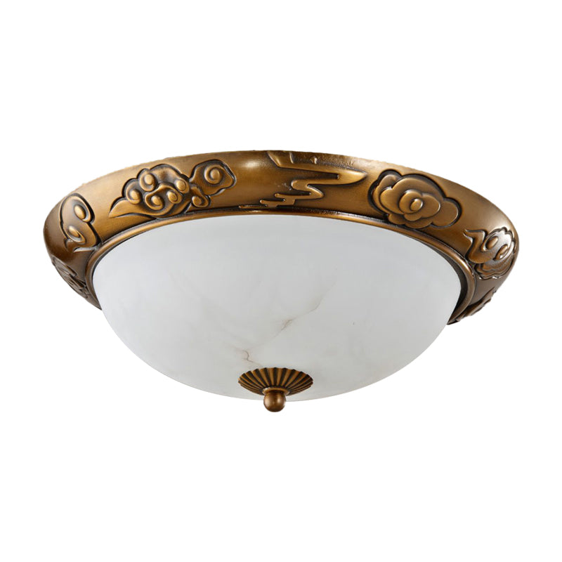 Brass LED Flush Lighting Traditional Milk White Glass Dome Shade Flush Mount Lamp - 12"/16"/19.5" Width