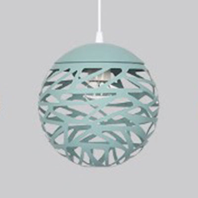 Modern Candy Colored Kid's Bedroom Pendant Lamp - Hollow Orb Design, Metal, 1 Head