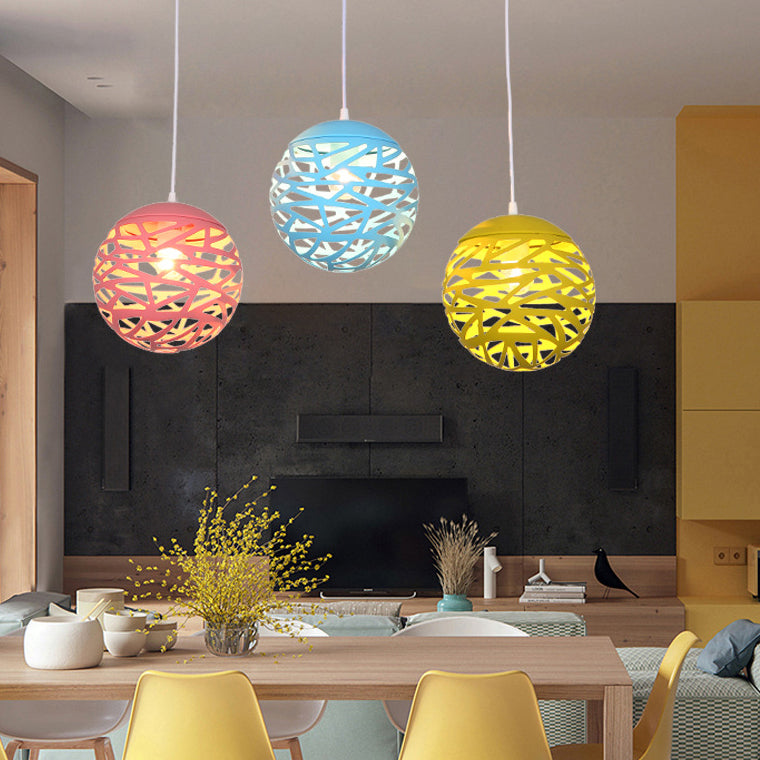 Modern 1-Head Candy Colored Hollow Pendant Lamp For Kids Bedroom