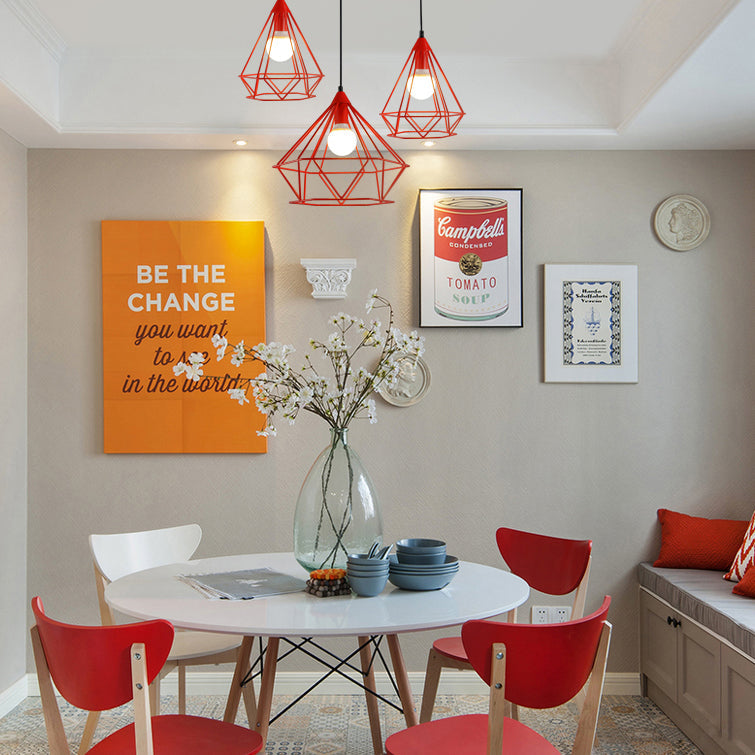 Modern Diamond Cage Pendant Light for Hotel - Single Head Metallic Hanging Fixture
