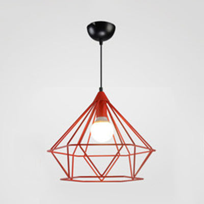 Modern Diamond Cage Pendant Light for Hotel - Single Head Metallic Hanging Fixture