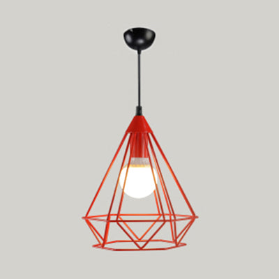 Metallic Diamond Cage Pendant Light For Modern Hotel Decor Red / 10