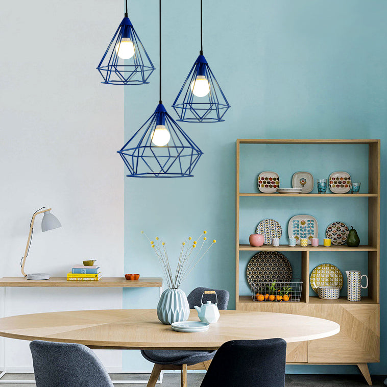 Modern Diamond Cage Pendant Light for Hotel - Single Head Metallic Hanging Fixture