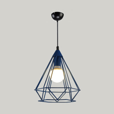 Modern Diamond Cage Pendant Light for Hotel - Single Head Metallic Hanging Fixture