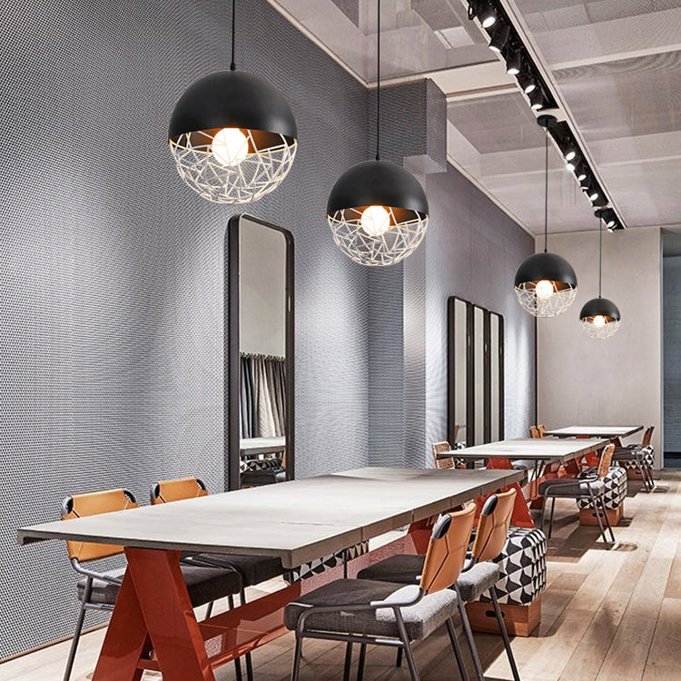 Metal Sphere Pendant Light Fixture - Contemporary Hollow Design with 1 Bulb, Suspended in Black/White