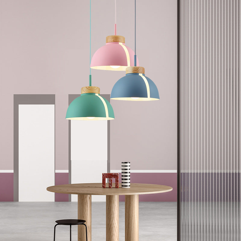 Nordic 1 Light Metal Shade Suspension Pendant - Pink/White/Black Dome Ceiling Light