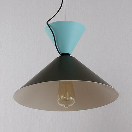Nordic Metal Double Cone Ceiling Pendant Light - Stylish 1 Light Hanging Light in Green/Pink, Blue/Black, or Brown/Yellow