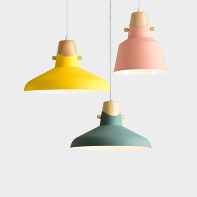 Bell/Dome Pendant Light Metal 1 8.5/14 Dia Pink/Yellow/Green Hanging Lamp - Modern Design