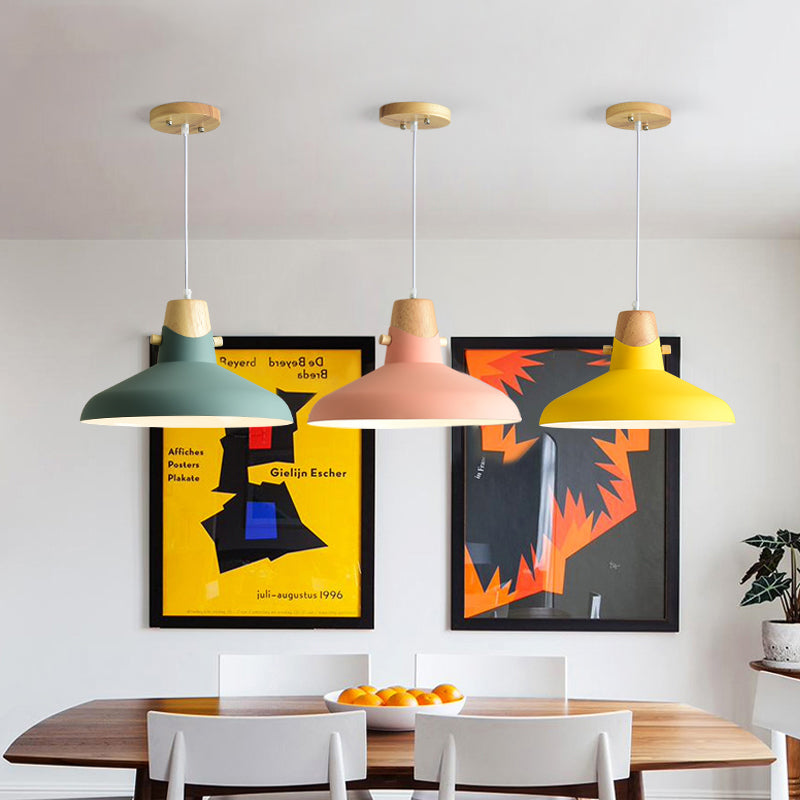 Modern Metal Bell/Dome Pendant Ceiling Light - 1 Light, 8.5"/14" Dia - Pink/Yellow/Green