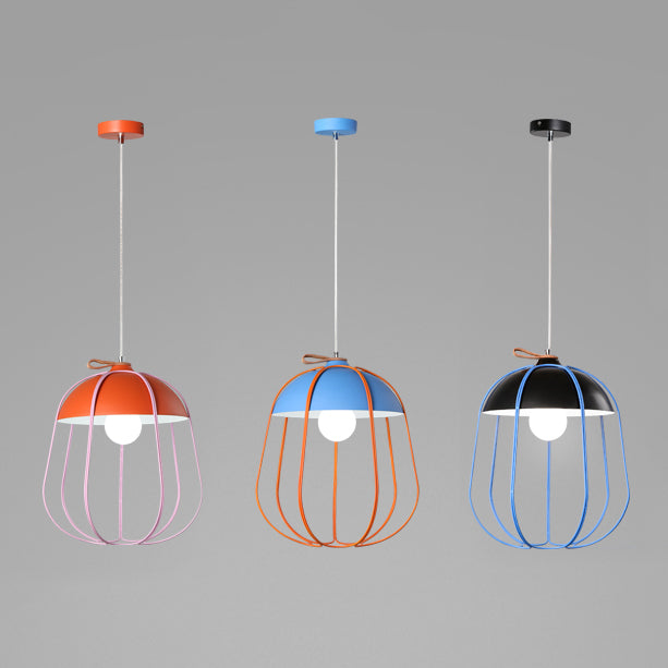 Nordic Single Pendant Light with Wire Guard in Black, Blue, or Orange