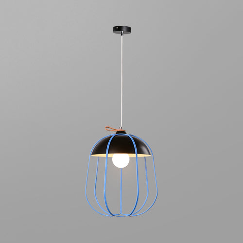 Nordic Single Pendant Light with Wire Guard in Black, Blue, or Orange