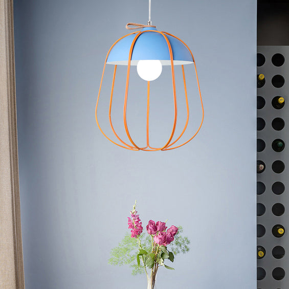 Nordic Single Pendant Light with Wire Guard in Black, Blue, or Orange