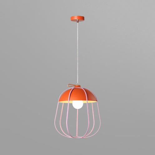 Nordic Single Pendant Light with Wire Guard in Black, Blue, or Orange