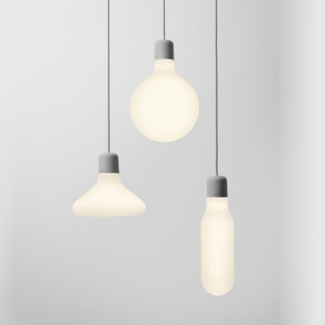 Contemporary Pendant Lighting: Single Light with White Glass Shade - Silver Ball/Cone/Pill-Shaped Hanging Lamp Kit
