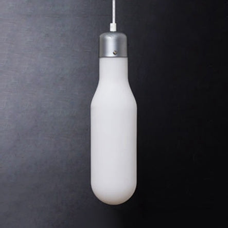 Contemporary Pendant Lighting: Single Light with White Glass Shade - Silver Ball/Cone/Pill-Shaped Hanging Lamp Kit
