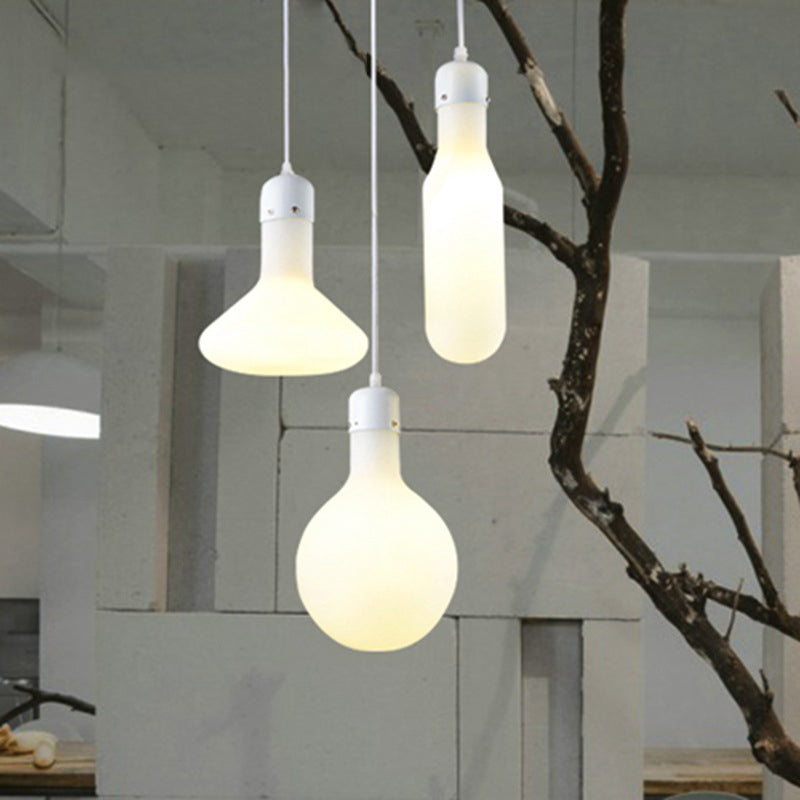 Contemporary Pendant Lighting: 1-Light With White Glass Shade & Silver Ball/Cone/Pill-Shaped Kit