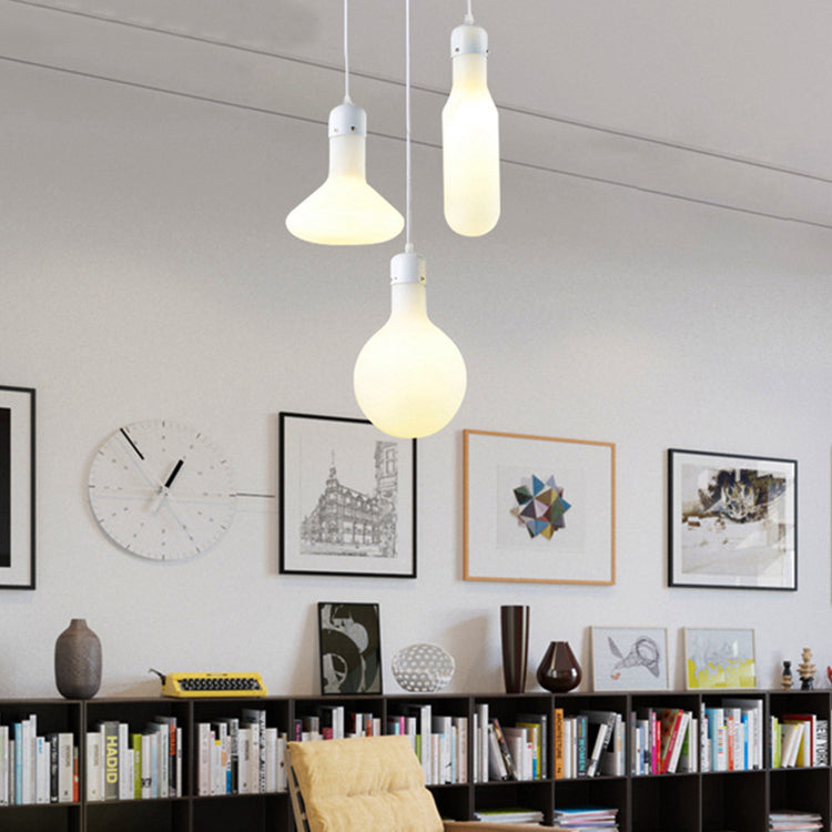 Contemporary Pendant Lighting: 1-Light With White Glass Shade & Silver Ball/Cone/Pill-Shaped Kit