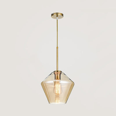 Modern Glass Pendant Lamp 1-Light Ceiling Light Clear/Amber Triangle/Urn/Diamond 9/14/16.5 Wide