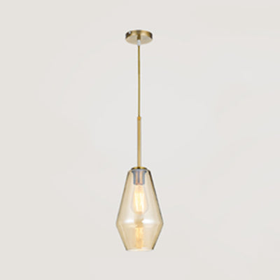 Modern Glass Pendant Lamp 1-Light Ceiling Light Clear/Amber Triangle/Urn/Diamond 9/14/16.5 Wide
