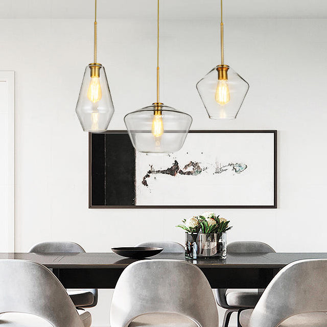 Modern Glass Pendant Lamp 1-Light Ceiling Light Clear/Amber Triangle/Urn/Diamond 9/14/16.5 Wide